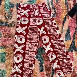 Chic Red and White Patterned Straight Leg Pants